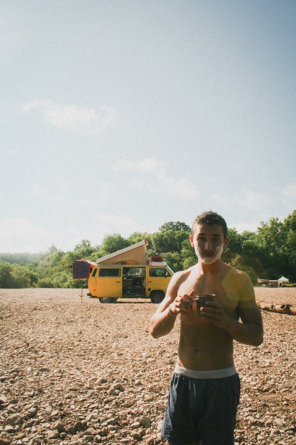 Founder by a yellow van on the beach